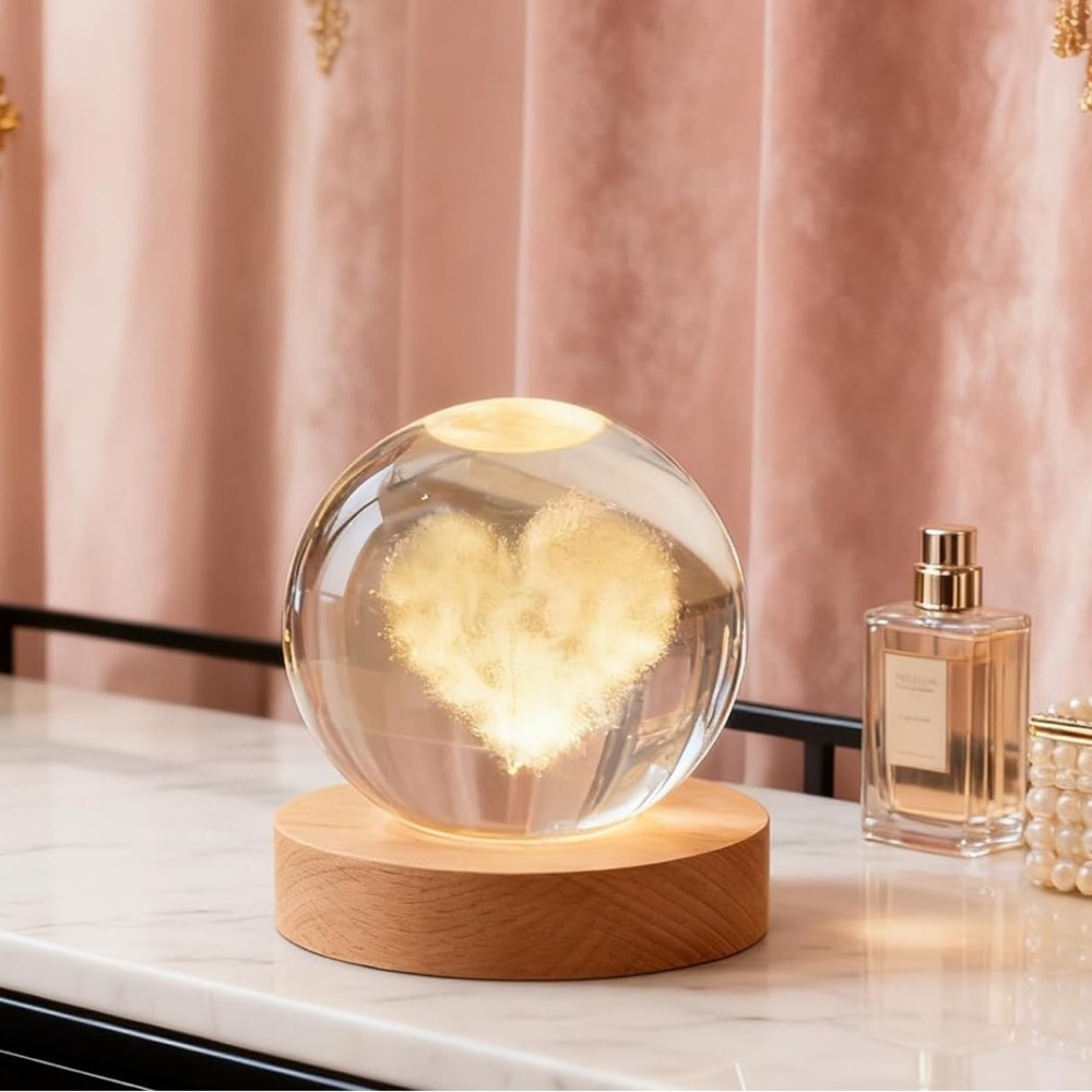 🆕New 3D Love Could Crystal Ball with Wooden Base - Picture 9 of 12